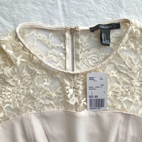 NWT Forever 21 Cream Dress with Lace in Size Large - Picture 6 of 11